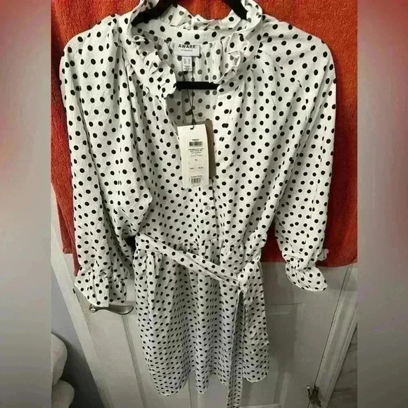 AWARE BY VERO MODA Cornelia V-Neck Three-Quarter Sleeve Dress in Snow White - Picture 6 of 8